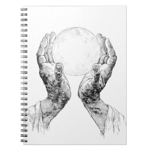 Skizze "Sacred Schwarz-weiß Moon Hands" Notizblock