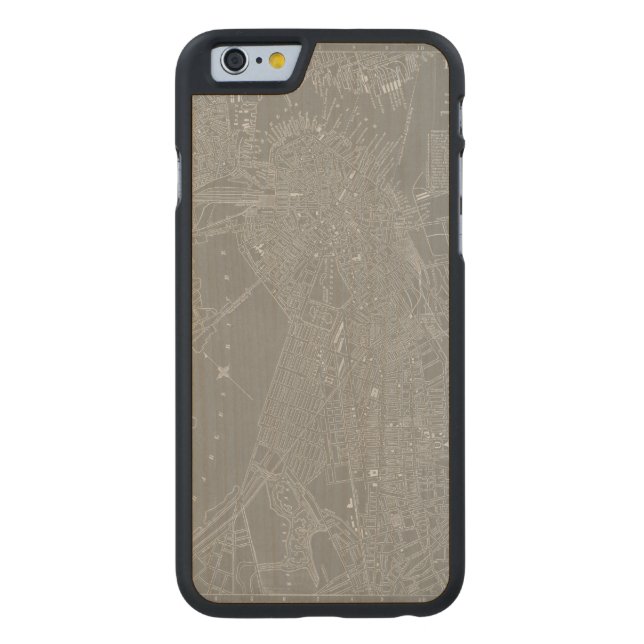 Skizze von Boston City Map Carved Wood iPhone Hülle (Rückseite)