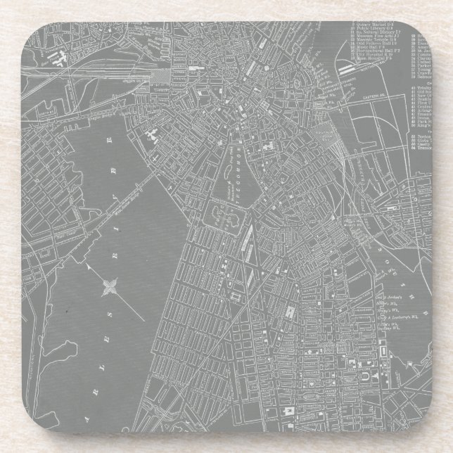 Skizze von Boston City Map Getränkeuntersetzer (Vorderseite)