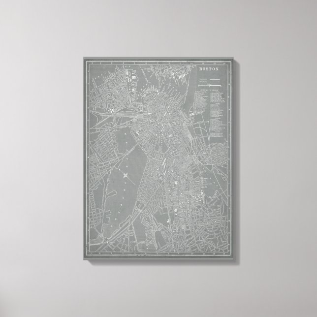 Skizze von Boston City Map Leinwanddruck (Vorderseite)