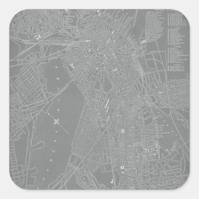 Skizze von Boston City Map Quadratischer Aufkleber (Vorderseite)