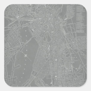 Skizze von Boston City Map Quadratischer Aufkleber