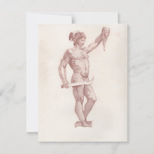 Skizze von Cellinis Perseus mit dem Leiter Medusa Postkarte