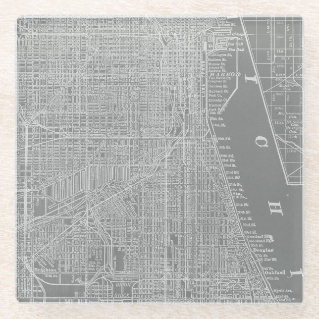 Skizze von Chicago City Map Glasuntersetzer (Vorderseite)