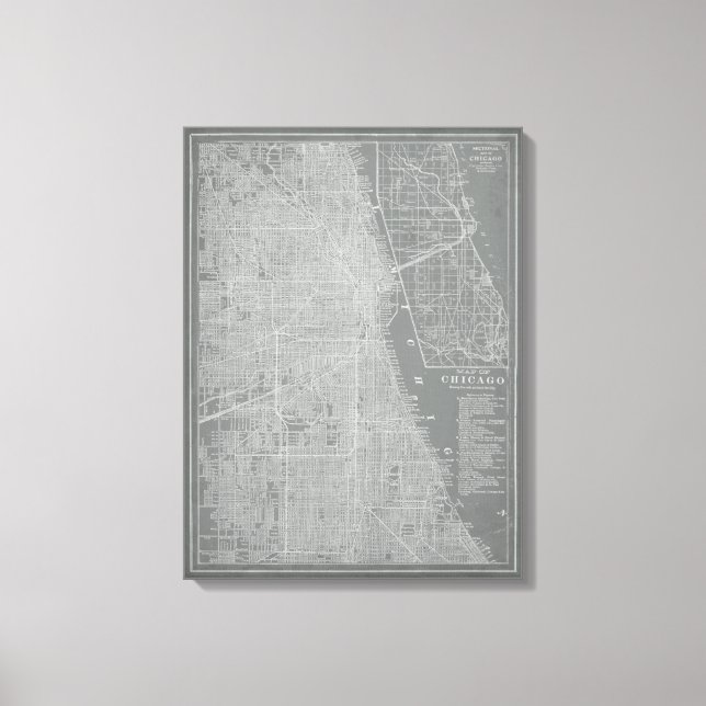 Skizze von Chicago City Map Leinwanddruck (Vorderseite)