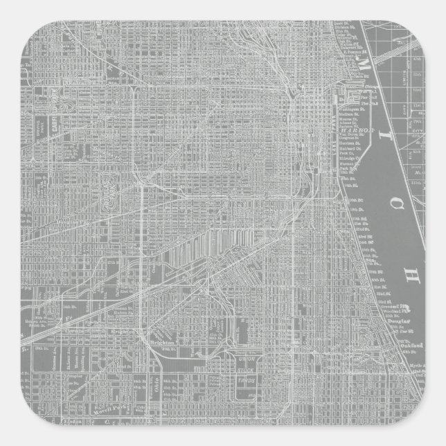 Skizze von Chicago City Map Quadratischer Aufkleber (Vorderseite)