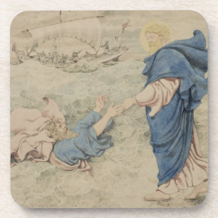 Skizze von Christus gehend auf Wasser (w/c auf Getränkeuntersetzer