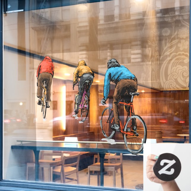 Skizze von Fahrradfahrern im Fest-Zahnradgeschäft Fensteraufkleber (Café-Fenster)
