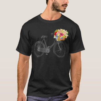 Skizze Zeichnend Bike Fahrrad Blume Körbchen T-Shirt