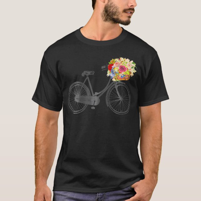 Skizze Zeichnend Bike Fahrrad Blume Körbchen T-Shirt (Vorderseite)