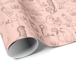 Skizzen des Katzen-rosa Packpapiers Geschenkpapier