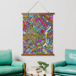 Skizzen Fantasy Art - Abstrakte Blume 1 Wandteppich Mit Holzrahmen