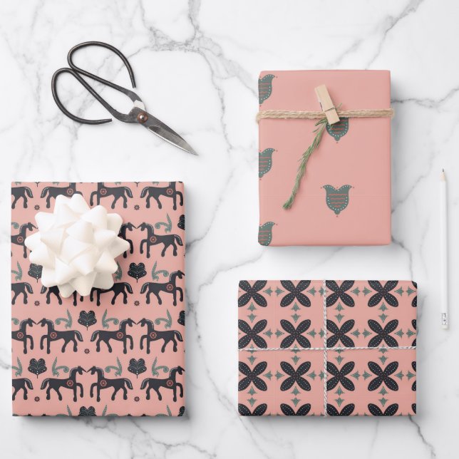 Skizzen für Rosa und Grau Geschenkpapier Set (Vorderseite)