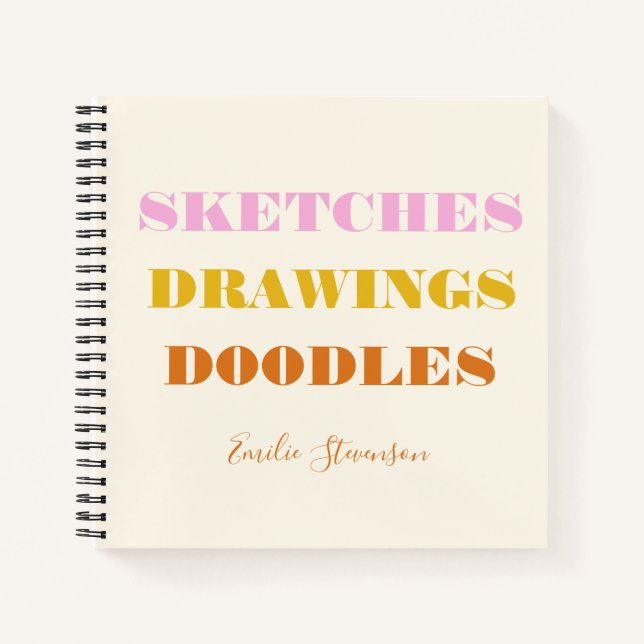 Skizzen Zeichnungen Doodles Rosa Rost Personalisie Notizbuch (Vorderseite)