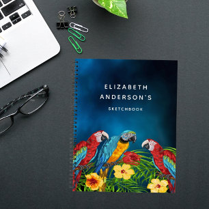 Skizzenbuch Papageien Vögel blaue Blumen Notizbuch