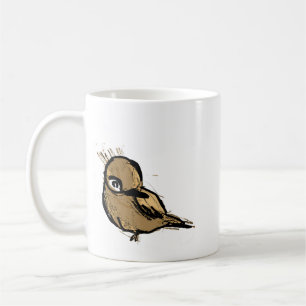 Skizzenhafte braune Vogelillustration Kaffeetasse