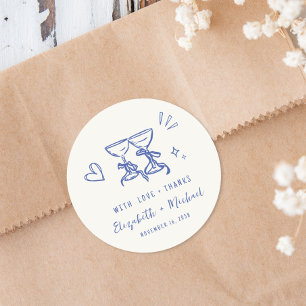 Skizzenhafte, handgezeichnete blaue Creme-Hochzeit Runder Aufkleber