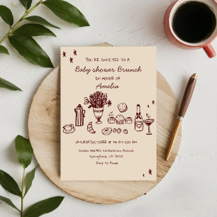 Skizzenhafte Kritzel-Baby-Brunch-Baby-Shower-Girl  Einladung