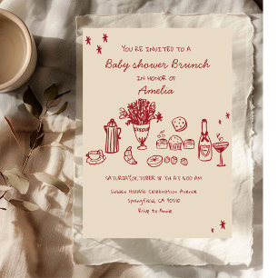 Skizzenhafte Kritzel-Baby-Brunch-Baby-Shower-Girl Einladung