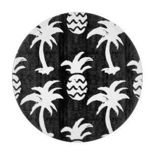 Skizzieren Sie Palmen, Ananas, monochromes Muster. Schneidebrett