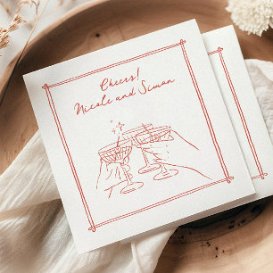 Skizzierrahmen Whimsical Champagner Glas Hochzeit Serviette