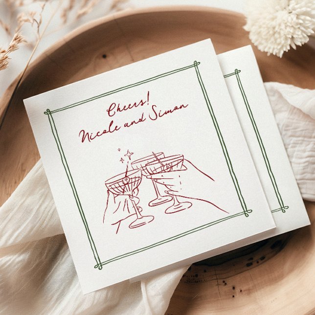 Skizzierrahmen Whimsical Champagner Glas Hochzeit Serviette (Von Creator hochgeladen)