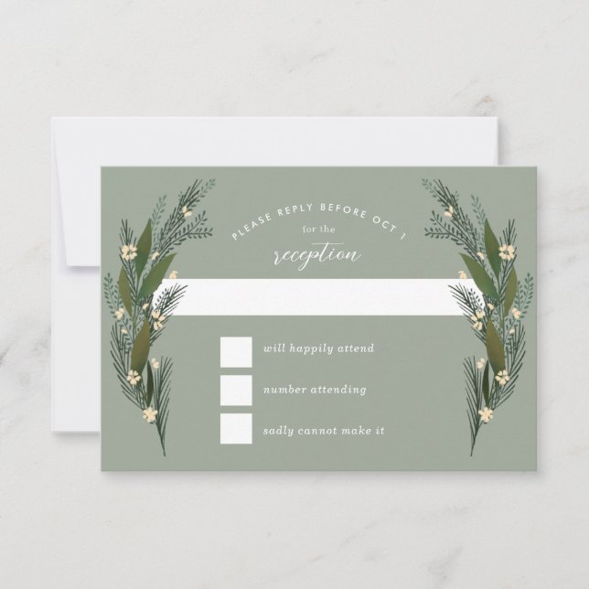 Skizzierte Blume Blätter Greenery Sage Wedding RSVP Karte (Vorderseite)