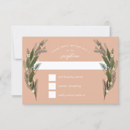 Skizzierte Blume Blätter Grüne Peach Hochzeit RSVP Karte