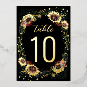 Skizzierte Blume Boho Black Gold Foil Tischnummer