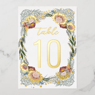 Skizzierte Blume Boho Gold Foil Tischnummern