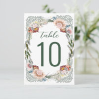 Skizzierte Blume Boho Green White Tischnummer