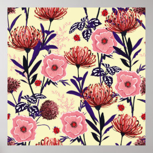 Skizzierte Blume in hellen Farben nahtlos p Poster