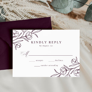 Skizzierte Blumen Hochzeit in Lila RSVP Karte