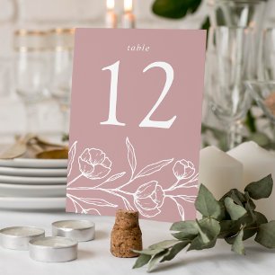 Skizzierte Blumige Dusty Rose Hochzeit Tischnummer