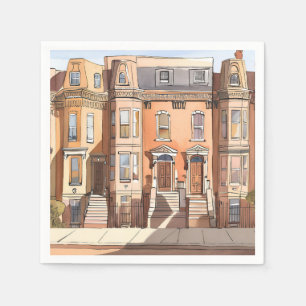 Skizzierte Brownstones Boston Streetmalerei Serviette
