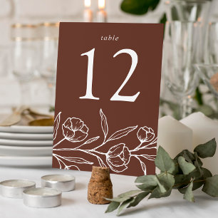 Skizzierte Florale Braune Hochzeit Tischnummer