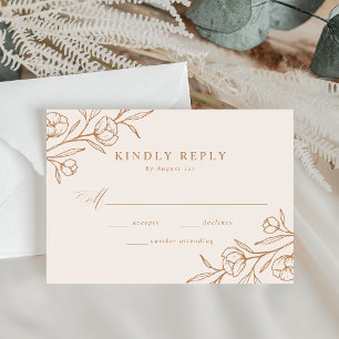 Skizzierte florale Mandel- und Kupferhochzeit RSVP Karte