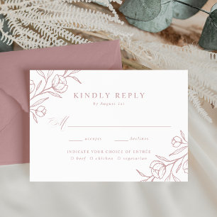 Skizzierte Florale Staubige Rosen Mahlzeiten Wahl  RSVP Karte
