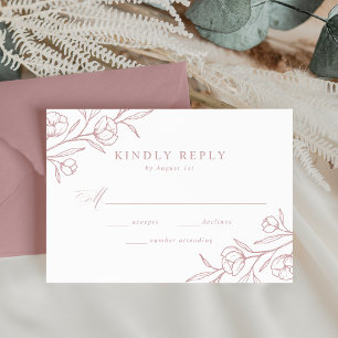 Skizzierte Florale Staubige Rosenhochzeit RSVP Karte