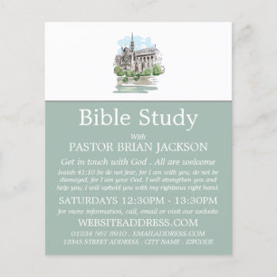 Skizzierte Kirche, Christliche Bibelklassenwerbung Flyer