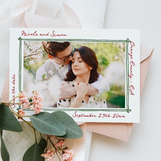 Skizzierte Rahmen Whimsical Hand Drawn Foto Hochze Save The Date (Von Creator hochgeladen)