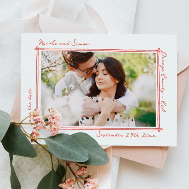 Skizzierte Rahmen Whimsical Hand Drawn Foto Hochze Save The Date (Von Creator hochgeladen)