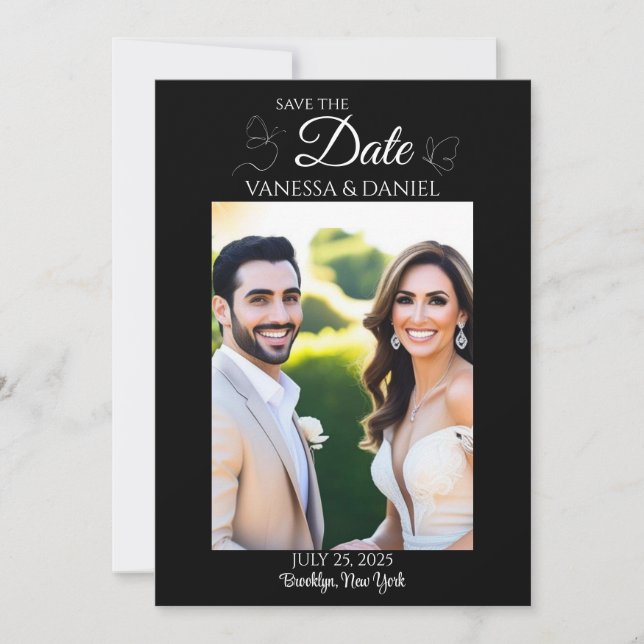 Skizzierte Schmetterlinge Save the Date Fotokarte (Vorderseite)