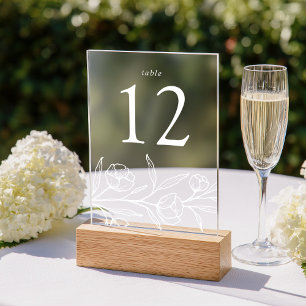 Skizzierte weiße florale Acryl-Hochzeitstisch-Numm Acryleinladungen