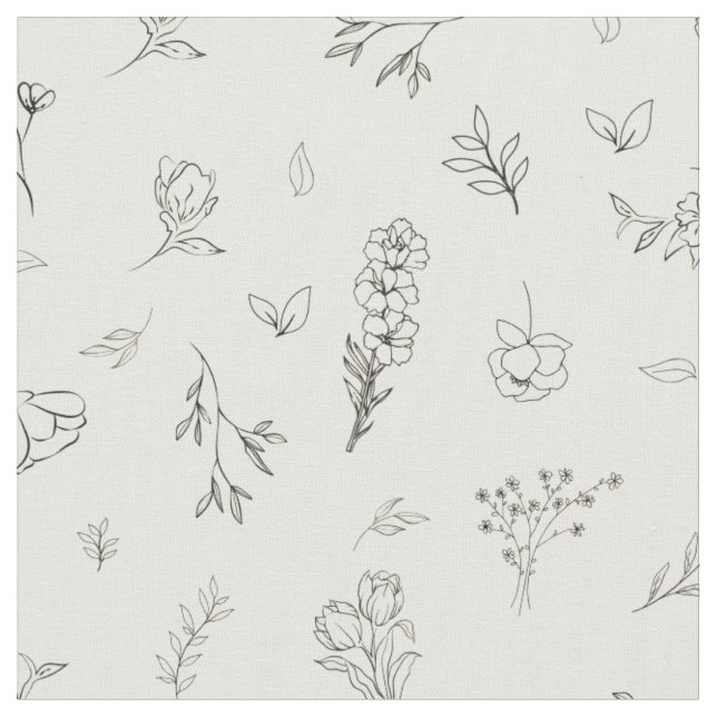 Skizzierte Wildblumen auf Beige Stoff (Nahaufnahme)