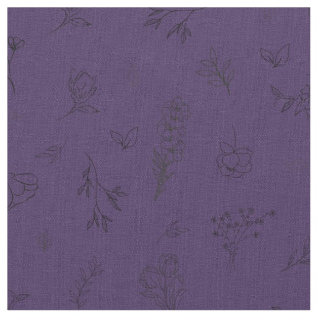 Skizzierte Wildblumen auf dunklem Lila Stoff (Nahaufnahme)