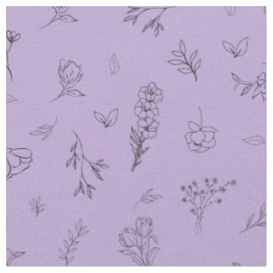 Skizzierte Wildblumen auf Helllila Stoff