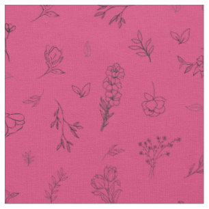 Skizzierte Wildblumen auf Rosenpink Stoff