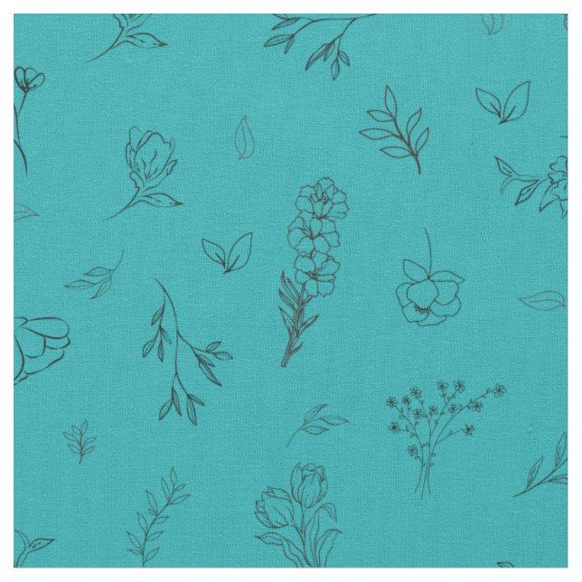 Skizzierte Wildblumen auf Türkis Stoff (Nahaufnahme)