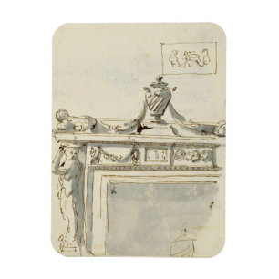 Skizzierter Entwurf für einen Kamin (Stift u. Magnet